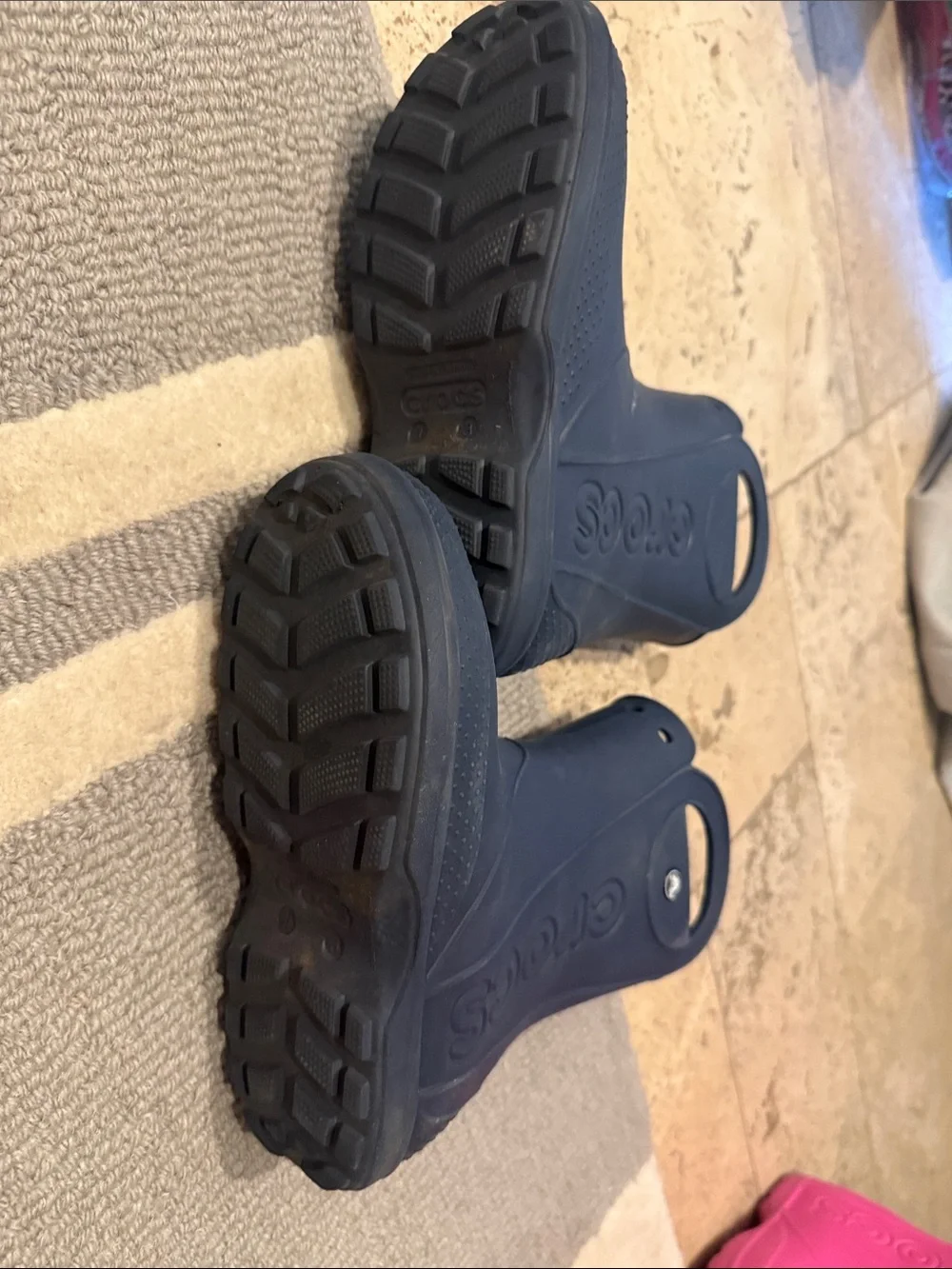 CROCS Kids Navy Blue Pull-On Rain Boots with Handles J3